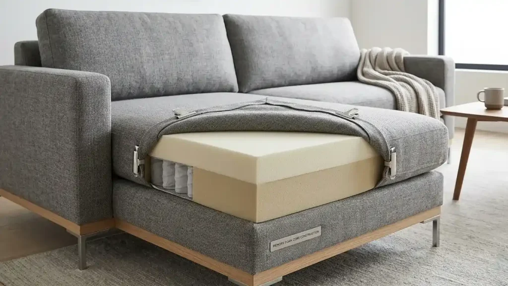 memory foam mattress inside sleeper sofa