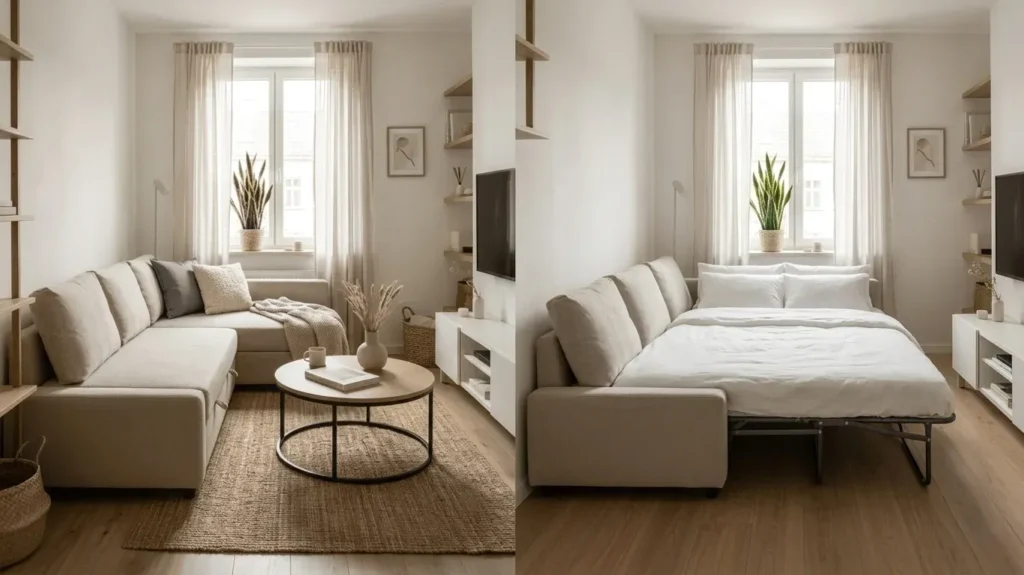 Layout 1 Corner Sofa Bed Against Two Walls