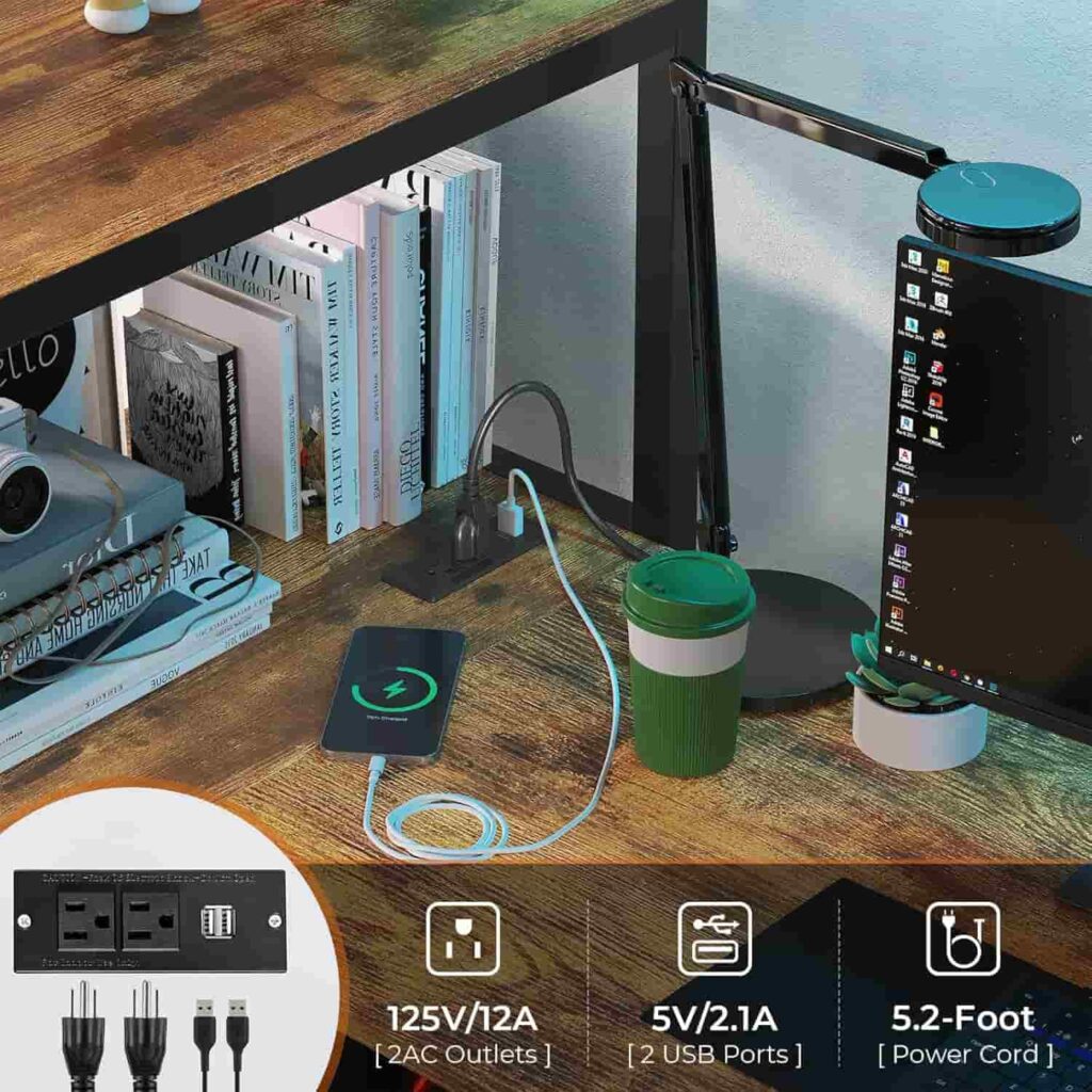 DICTAC Twin Size black metal loft bed with L-shaped desk, 3 fabric drawers and open storage shelves