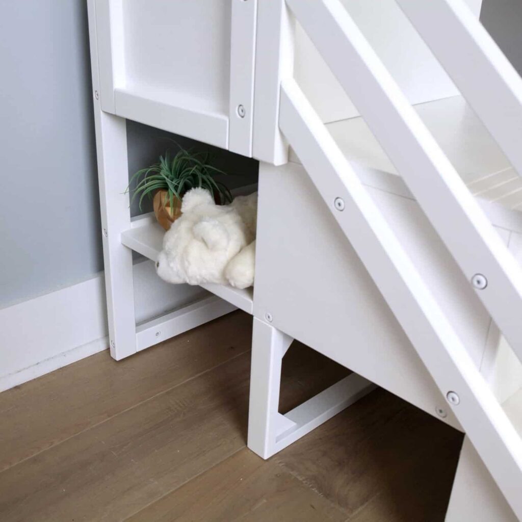 Max and Lily Twin Low Loft Bed with staircase in white