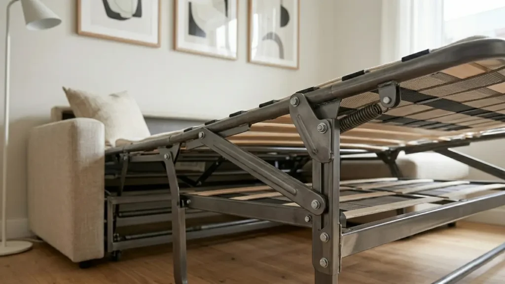metal frame inside the sleeper sofa