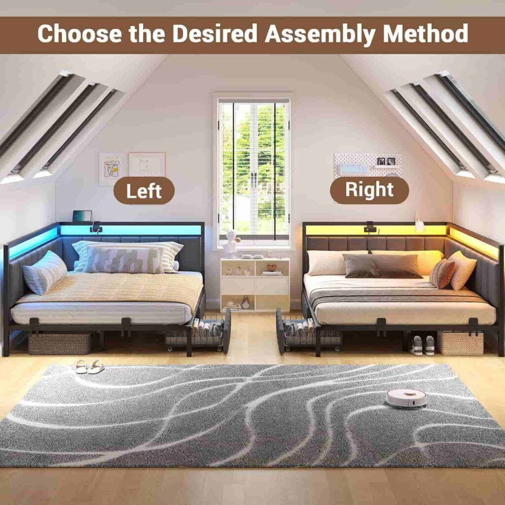 Hasuit Corner Bed Frame with Storage Drawers, Full Daybed, grey, from Amazon listing