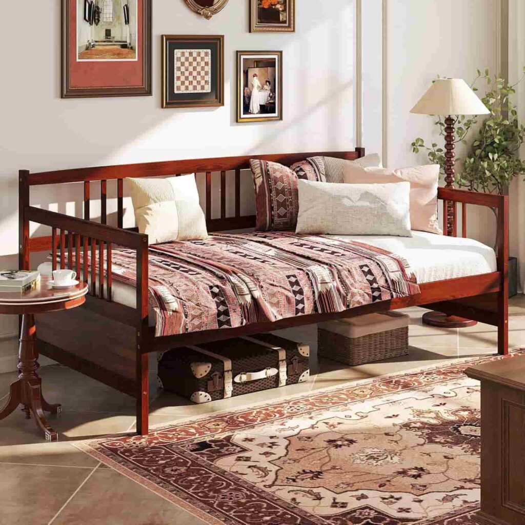 Giantex Twin Daybed Frame in Cherry wood finish from Amazon listing