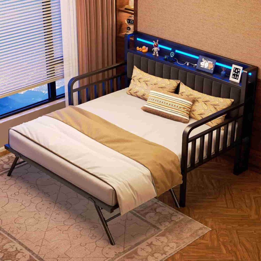 Jocoevol Daybed with Trundle and LED Light in black vintage style from Amazon listing