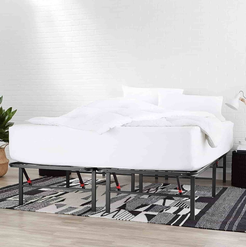 Amazon Basics Foldable Metal Platform Bed Frame in black from Amazon listing