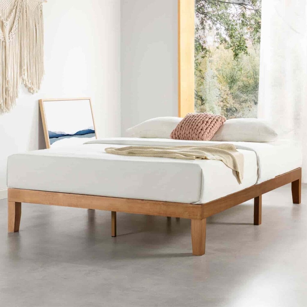 Mellow Naturalista Classic 12 Inch Solid Wood Platform Bed Frame in Natural Pine queen size from Amazon listing