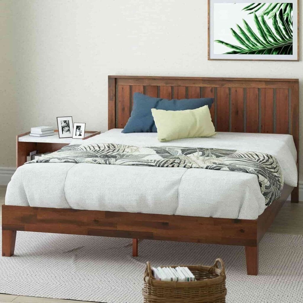 Zinus Vivek Deluxe Wood Platform Bed Frame with Headboard in Antique Espresso queen size from Amazon listing